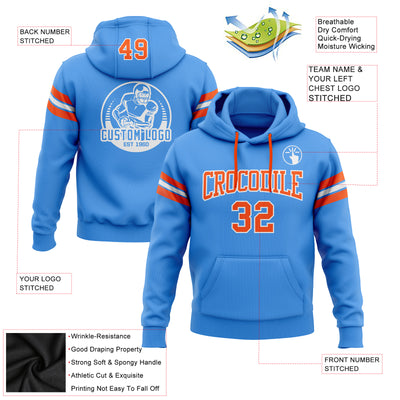 Custom Stitched Powder Blue Orange-White Football Pullover Sweatshirt Hoodie