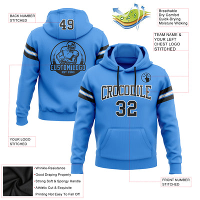 Custom Stitched Powder Blue Black-White Football Pullover Sweatshirt Hoodie