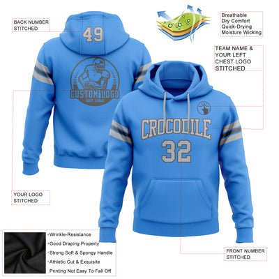 Custom Stitched Powder Blue Gray-Steel Gray Football Pullover Sweatshirt Hoodie