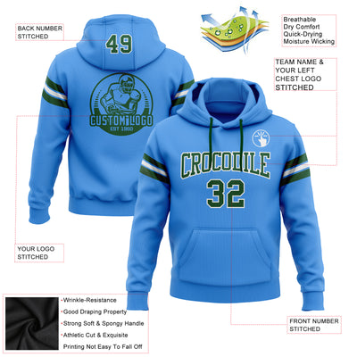 Custom Stitched Powder Blue Green-White Football Pullover Sweatshirt Hoodie