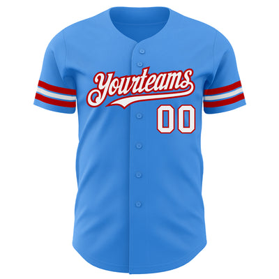 Custom Electric Blue White-Red Authentic Baseball Jersey