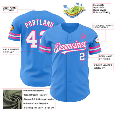 Custom Electric Blue White-Pink Authentic Baseball Jersey