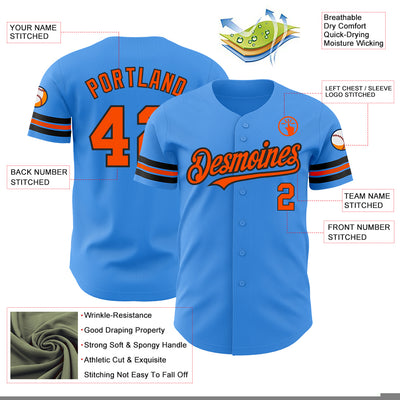 Custom Electric Blue Orange-Black Authentic Baseball Jersey