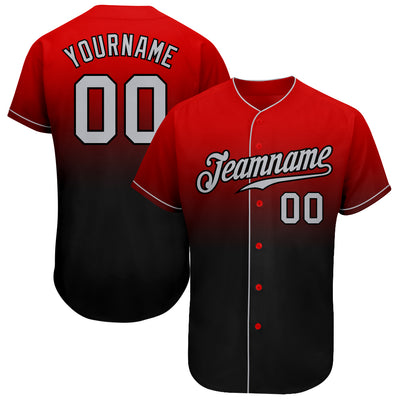 Custom Red Gray-Black Authentic Fade Fashion Baseball Jersey