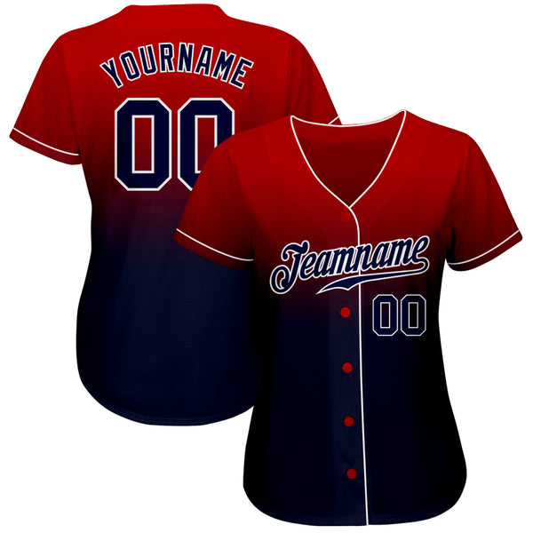 Custom Light Blue Red-Navy Authentic Fade Fashion Baseball Jersey