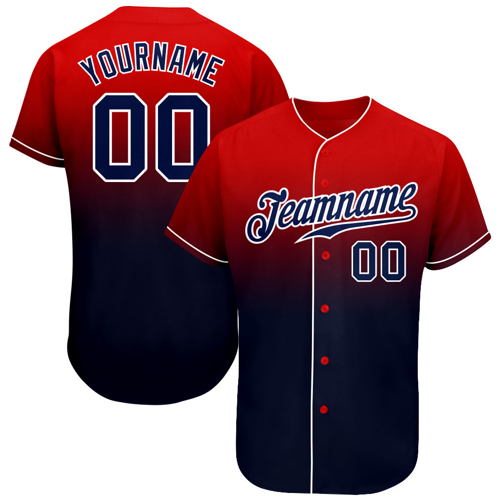 Custom Light Blue Red-Navy Authentic Fade Fashion Baseball Jersey