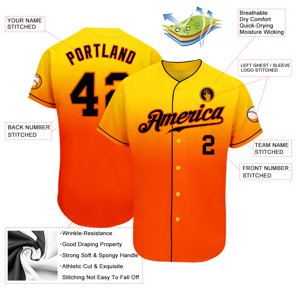 Custom Gold Black-Orange Authentic Fade Fashion Baseball Jersey Women's Size:L