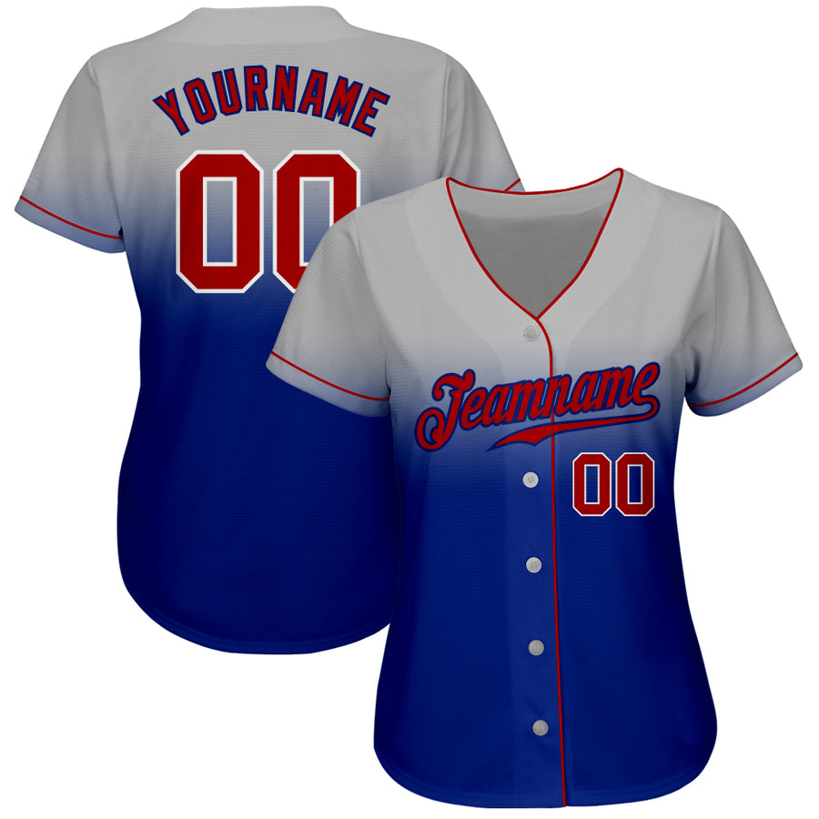 Custom Gray Red-Royal Authentic Fade Fashion Baseball Jersey