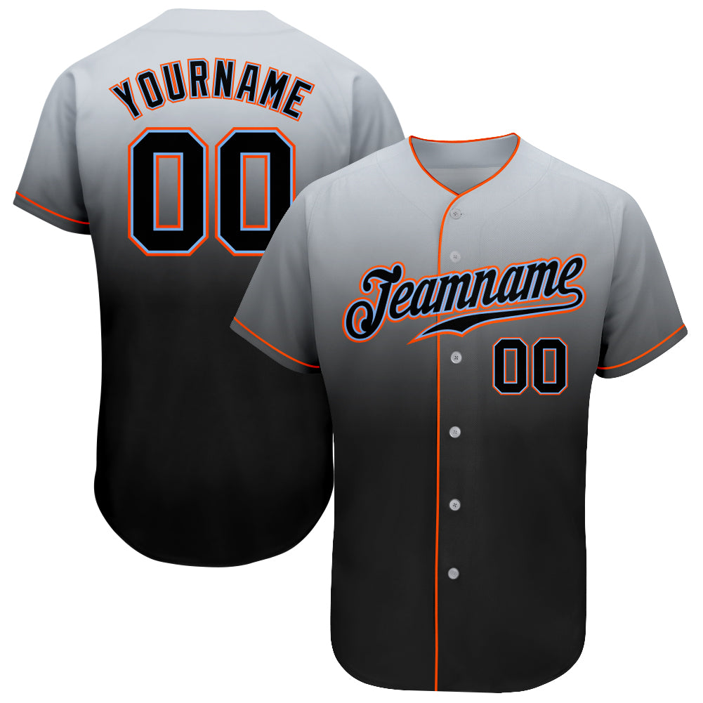 Custom Powder Blue Baseball Jersey Black-Orange Authentic - FansIdea