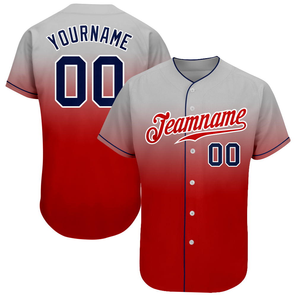 Custom Gray Red-Navy Baseball Jersey