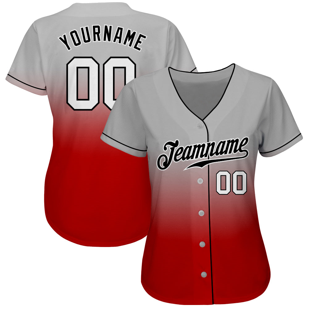 Custom Gray White-Red Authentic Fade Fashion Baseball Jersey