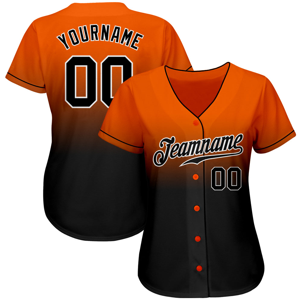 Custom Cream Black-Orange Authentic Baseball Jersey Women's Size:XL