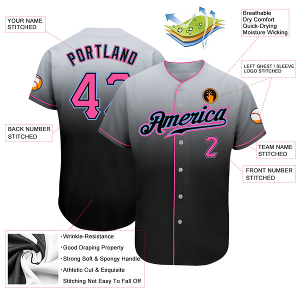 Custom Gray Pink-Black Authentic Fade Fashion Baseball Jersey Discount