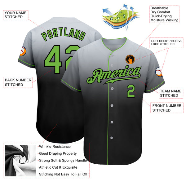 Custom Gray Neon Green-Black Authentic Fade Fashion Baseball Jersey Women's Size:XL