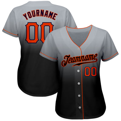 Custom Gray Orange-Navy Authentic Fade Fashion Baseball Jersey