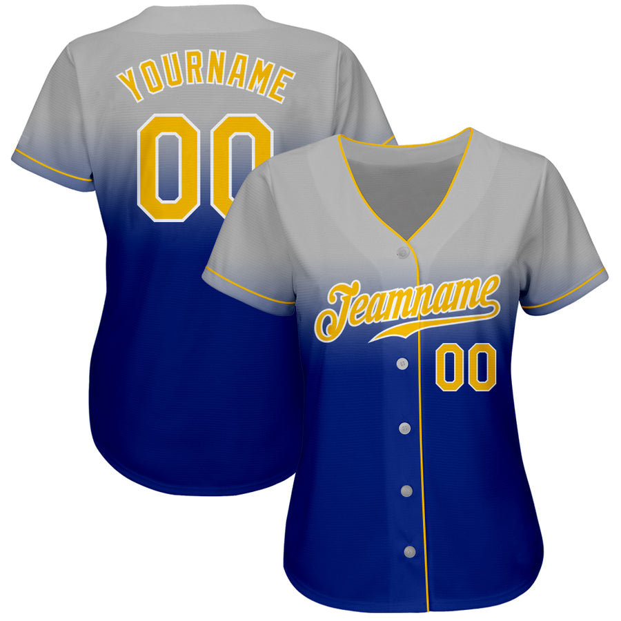 Custom Gray Gold-Royal Authentic Fade Fashion Baseball Jersey