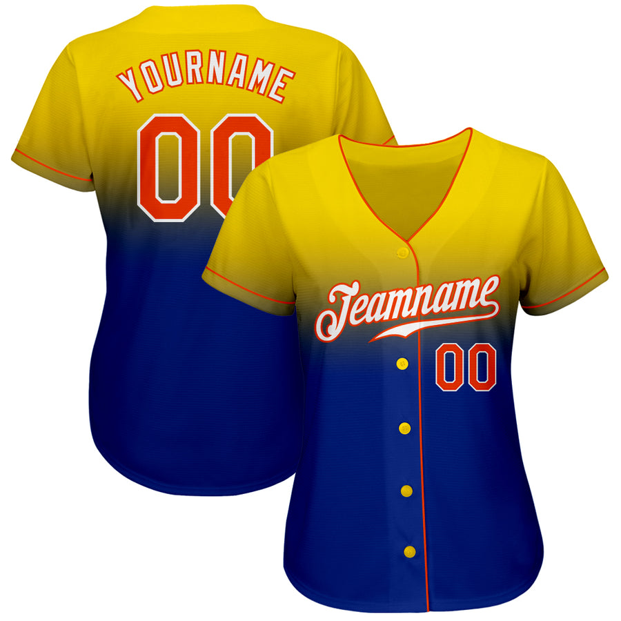 Custom Yellow Orange-Royal Authentic Fade Fashion Baseball Jersey