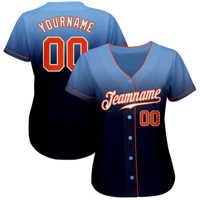 Custom Light Blue Orange-Navy Authentic Fade Fashion Baseball Jersey