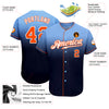 Custom Light Blue Orange-Navy Authentic Fade Fashion Baseball Jersey