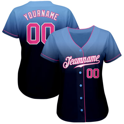 Custom Light Blue Pink-Navy Authentic Fade Fashion Baseball Jersey