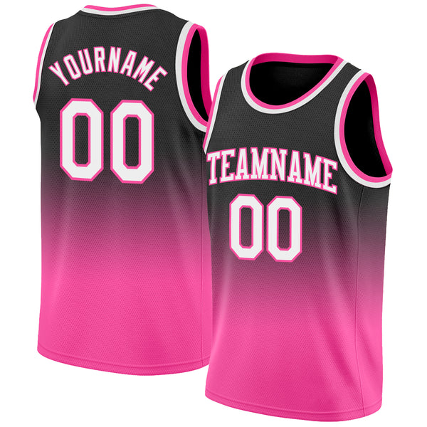 FANSIDEA Custom Pink White-Light Blue Round Neck Rib-Knit Basketball Jersey Youth Size:XL