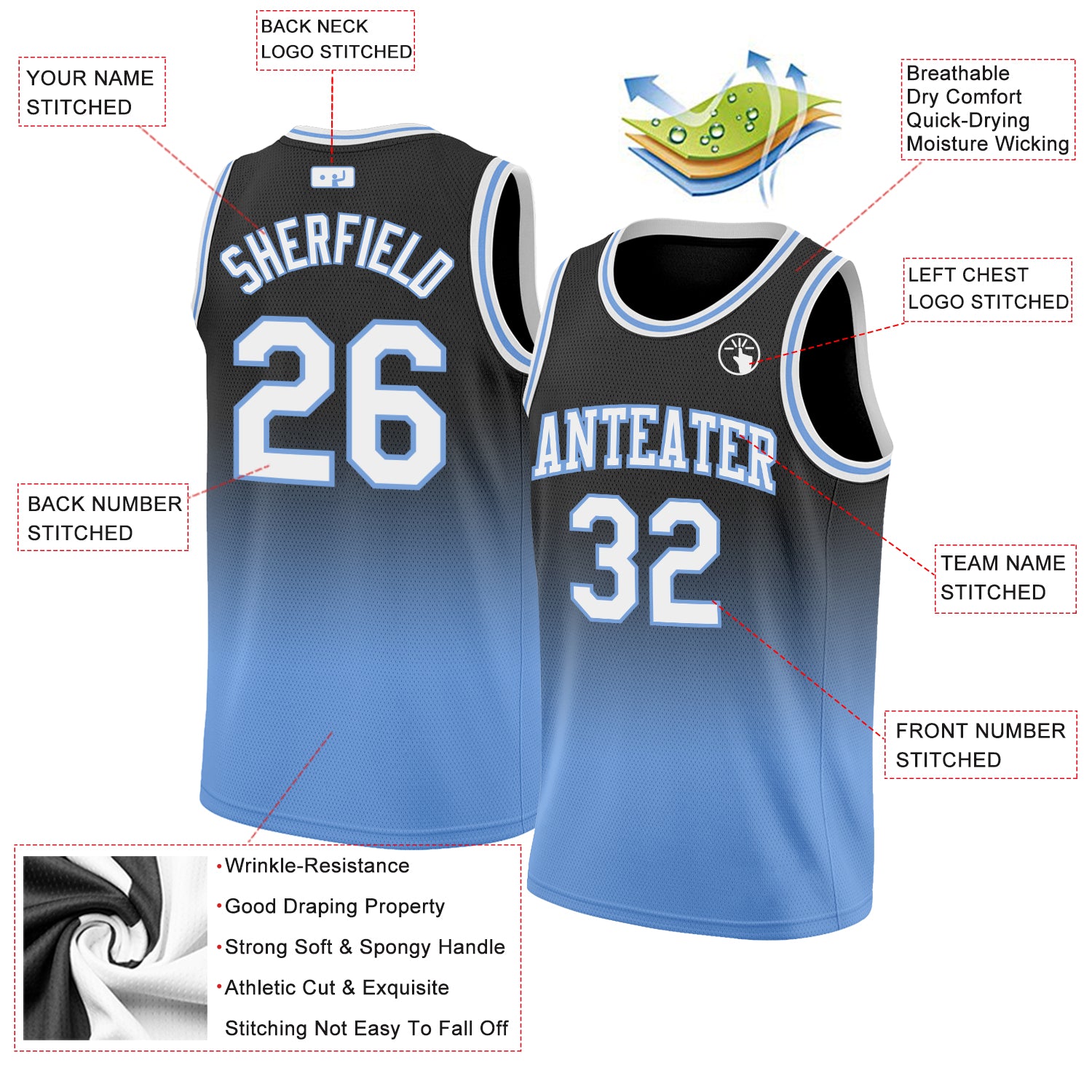 Powder Blue Black Fade Basketball Short | Basketball Jerseys