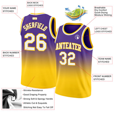 FANSIDEA Custom Gold Purple Authentic City Edition Basketball Jersey Men's Size:3XL