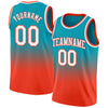 Custom Teal White-Orange Authentic Fade Fashion Basketball Jersey