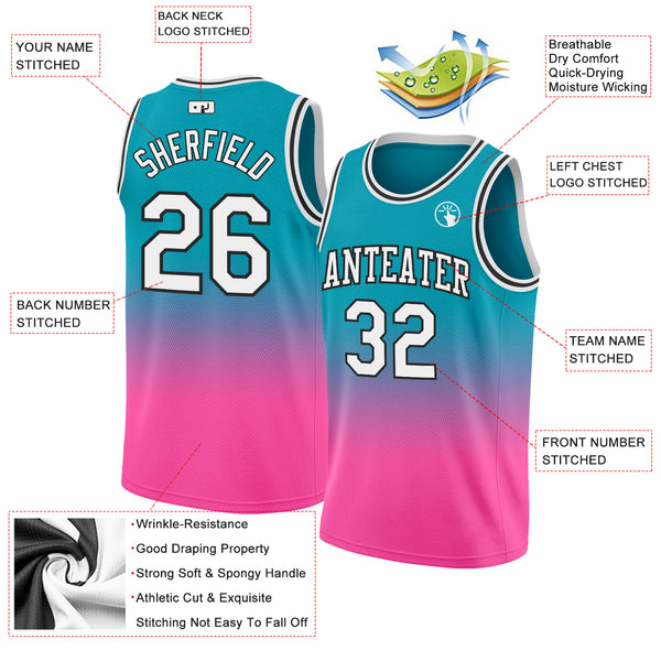 Custom Black Pink-Light Blue Fade Fashion Authentic City Edition Basketball  Jersey