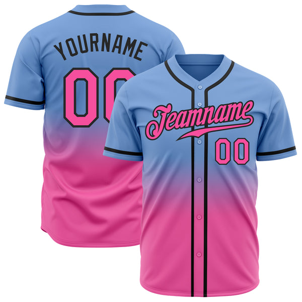 Custom Black Light Blue-Pink Authentic Skull Fashion Baseball Jersey