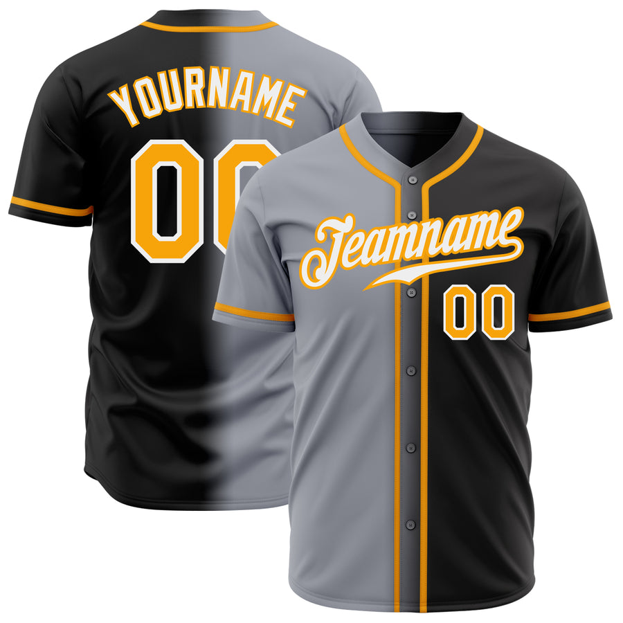 Custom Yellow Red-Black Authentic Fade Fashion Baseball Jersey