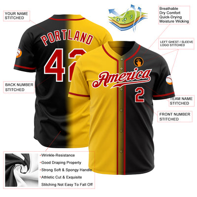 Custom Black Red Yellow-White Authentic Gradient Fashion Baseball Jersey