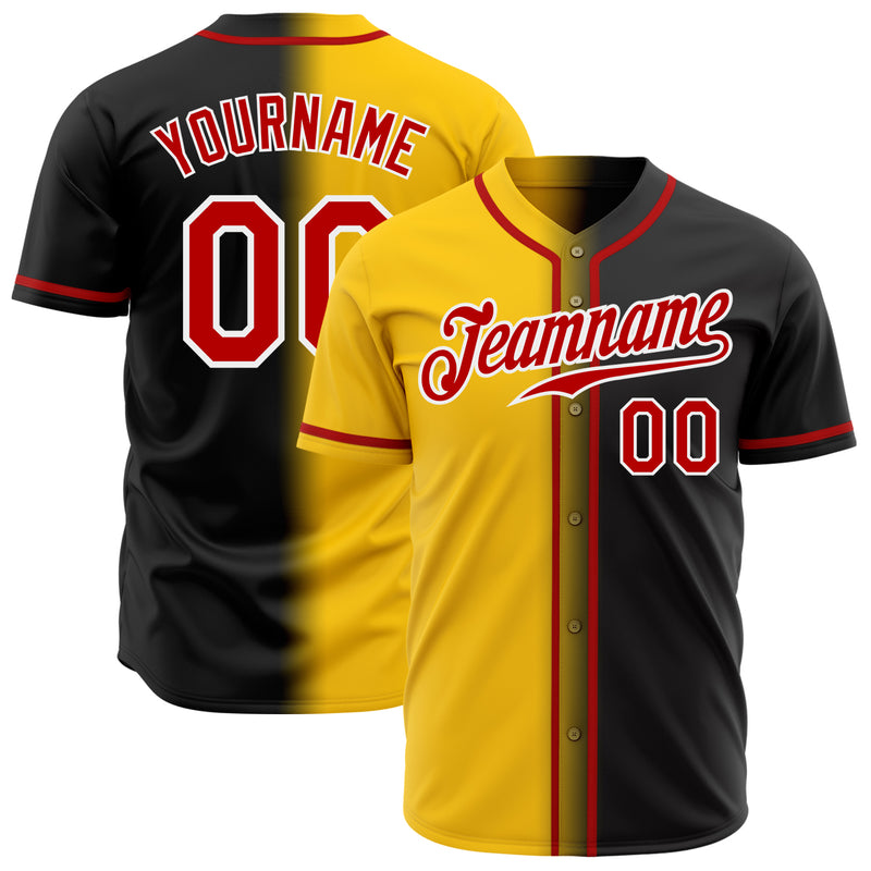 Custom Black Baseball Jersey Red Yellow-White Authentic Gradient ...