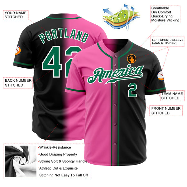 Custom Kelly Green Pink-Black Authentic Gradient Fashion Baseball Jersey