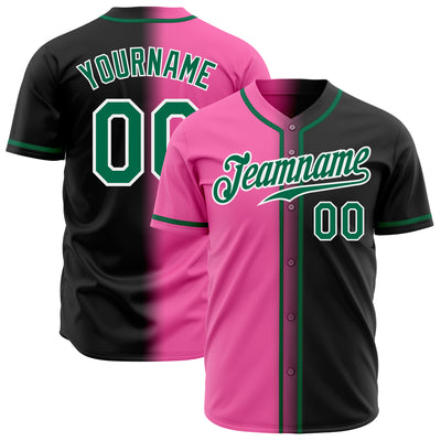 Custom Black Kelly Green Pink-White Authentic Gradient Fashion Baseball Jersey