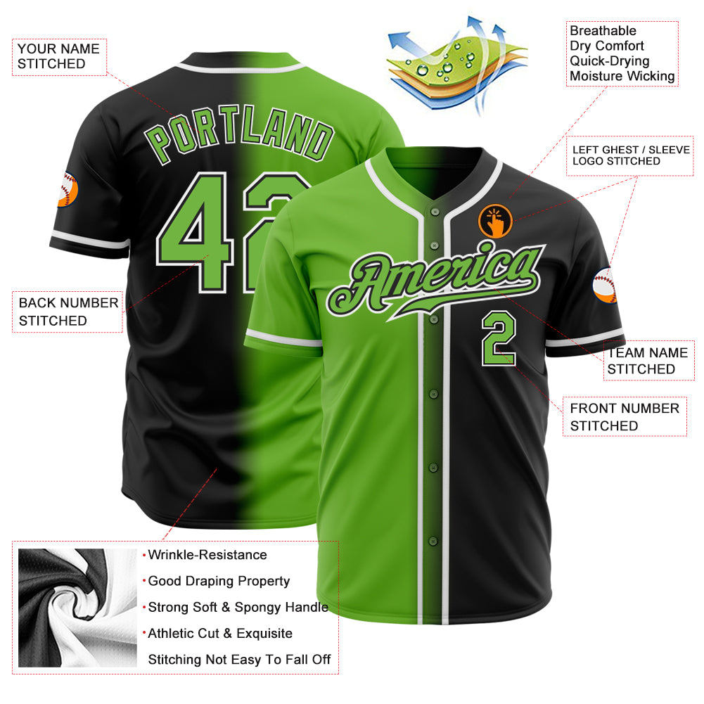 Custom Neon Green Yellow-Black Authentic Fade Fashion Baseball Jersey