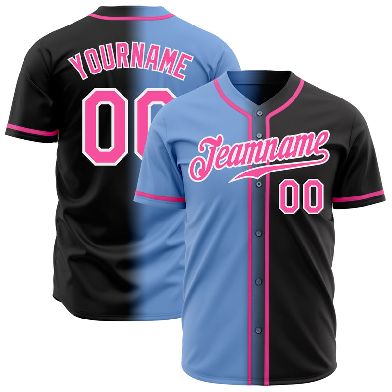 Custom Black Baseball Jersey Pink Light Blue-White Authentic Gradient ...