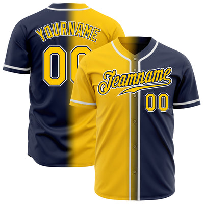 Custom Navy Yellow-White Authentic Gradient Fashion Baseball Jersey