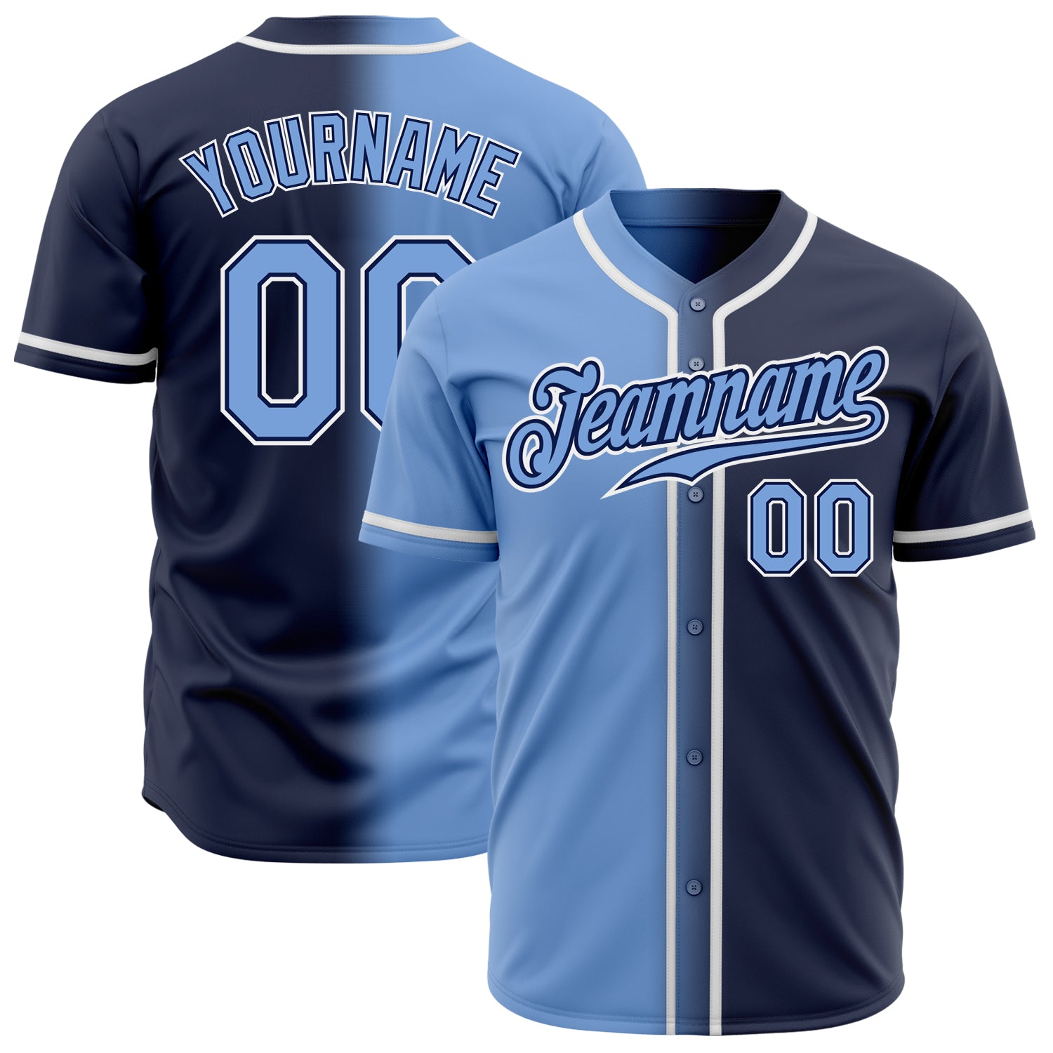 Custom Navy Baseball Jersey Light Blue-White Authentic Gradient Fashion ...