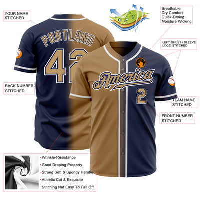 Custom Navy Old Gold-White Authentic Gradient Fashion Baseball Jersey