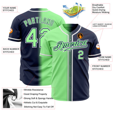 Custom Navy Pea Green-White Authentic Gradient Fashion Baseball Jersey