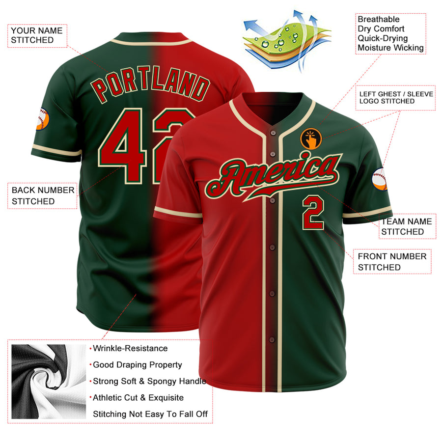 Custom Green Red-Cream Authentic Gradient Fashion Baseball Jersey