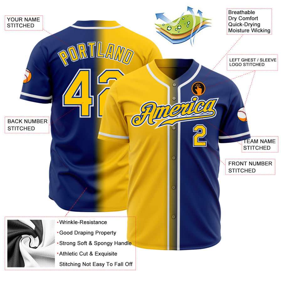 Custom Royal Yellow-White Authentic Gradient Fashion Baseball Jersey