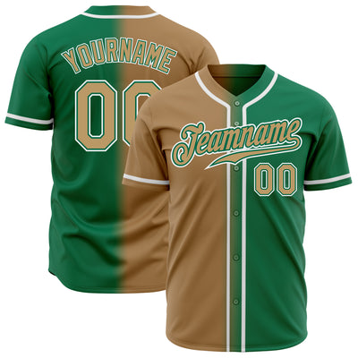 Custom Kelly Green Old Gold-White Authentic Gradient Fashion Baseball Jersey