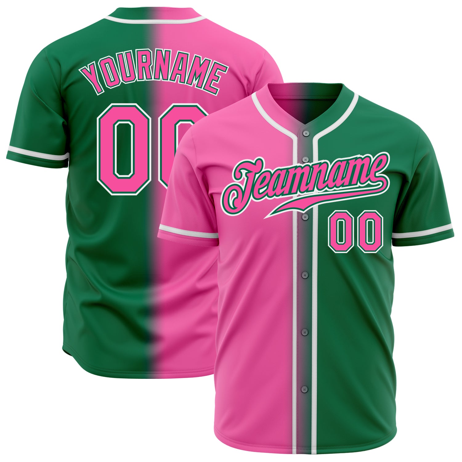 Custom Kelly Green Baseball Jersey Pink-White Authentic Gradient ...