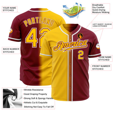 Custom Crimson Yellow-White Authentic Gradient Fashion Baseball Jersey