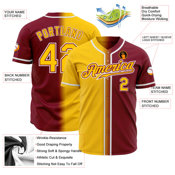 Custom Crimson Baseball Jersey Yellow-White Authentic Gradient