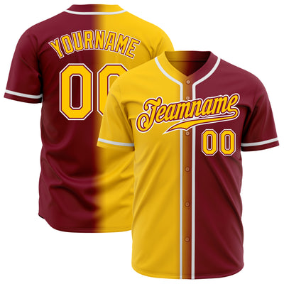 Custom Crimson Yellow-White Authentic Gradient Fashion Baseball Jersey