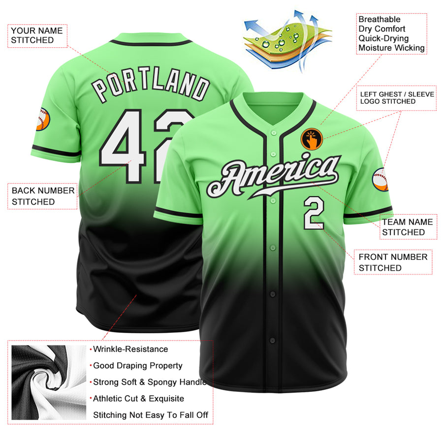 Custom Pea Green White-Black Authentic Fade Fashion Baseball Jersey