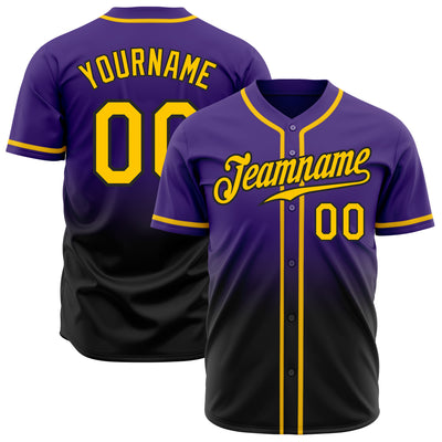 Custom Purple Gold-Black Authentic Fade Fashion Baseball Jersey